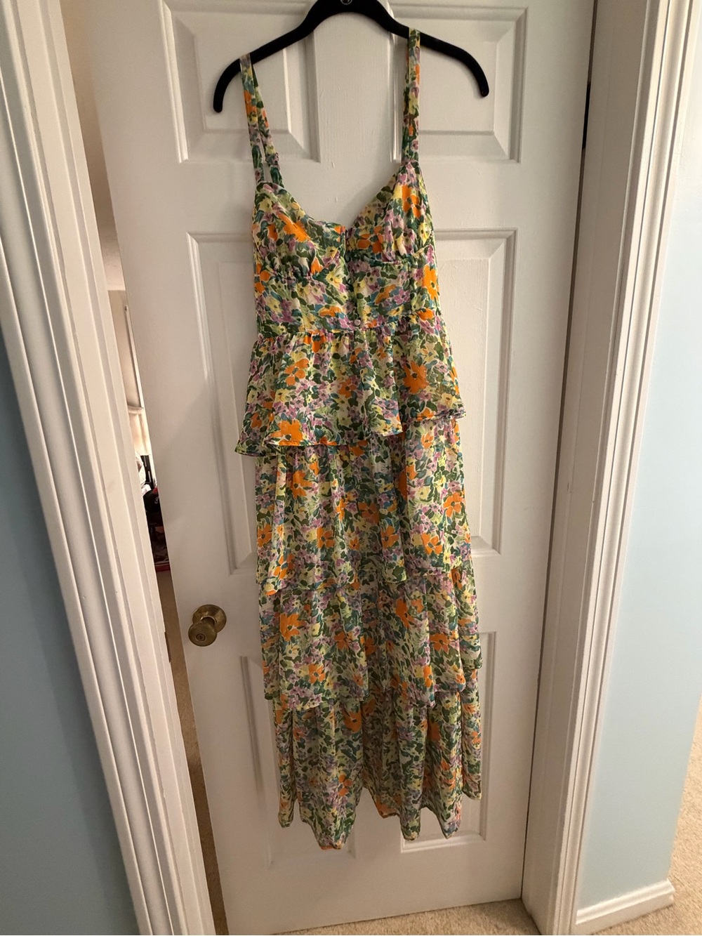 Astr Floral Tiered Maxi Dress in Yellow & Green